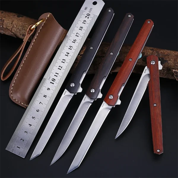 Folding Knife Survival Tactical Outdoor Pocket Knife Wooden Handle Camping Hiking Hunting Knives Utility EDC Self 5