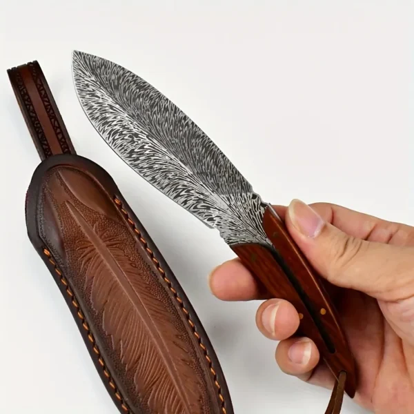Multi Purpose Kitchen Knife Hunting Knife Feather Pattern Knife With Sheath Stainless Steel Fruit Knives Outdoor 3