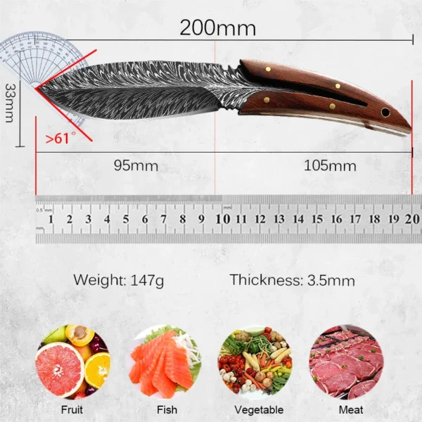 Multi Purpose Kitchen Knife Hunting Knife Feather Pattern Knife With Sheath Stainless Steel Fruit Knives Outdoor 5