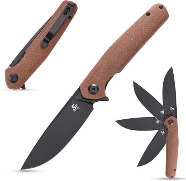 Sitivien ST102 Folding Knife D2 Steel Blade G10 Micarta Handle Pocket Knife EDC Tool Knives for