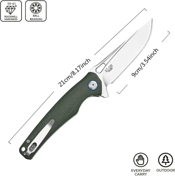 Sitivien ST130 Folding Pocket Knife 14C28N Steel Blade Micarta Handle EDC Tool Knives for Outdoor Camping 2