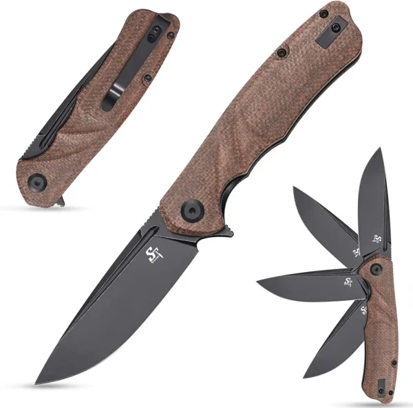 Sitivien ST132 Folding Pocket Knife D2 Steel Blade G10 Micarta Handle EDC Folder for Working Camping