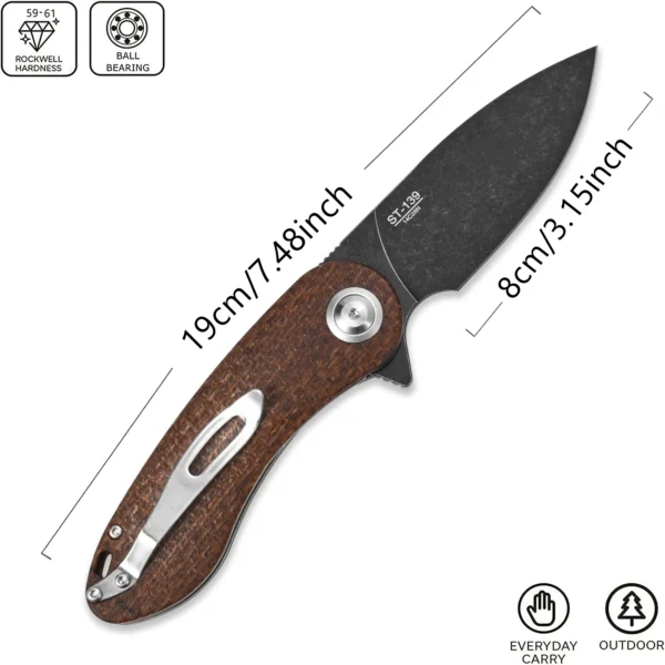 Sitivien ST139 Folding Knife Pocket Knife Sandvik 14C28N Blade G10 Micarta Handle EDC Tool Knifes for 2