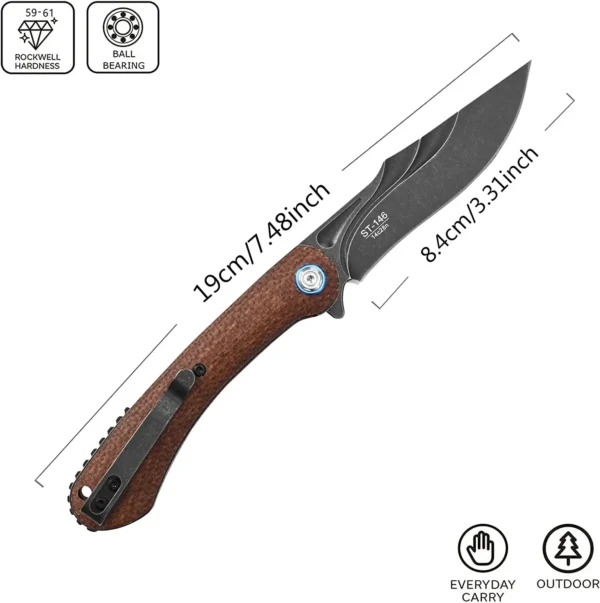 Sitivien ST146 Folding Knife 14C28N Steel Blade G10 Micarta Handle Pocket EDC Knife for Home Tool 2
