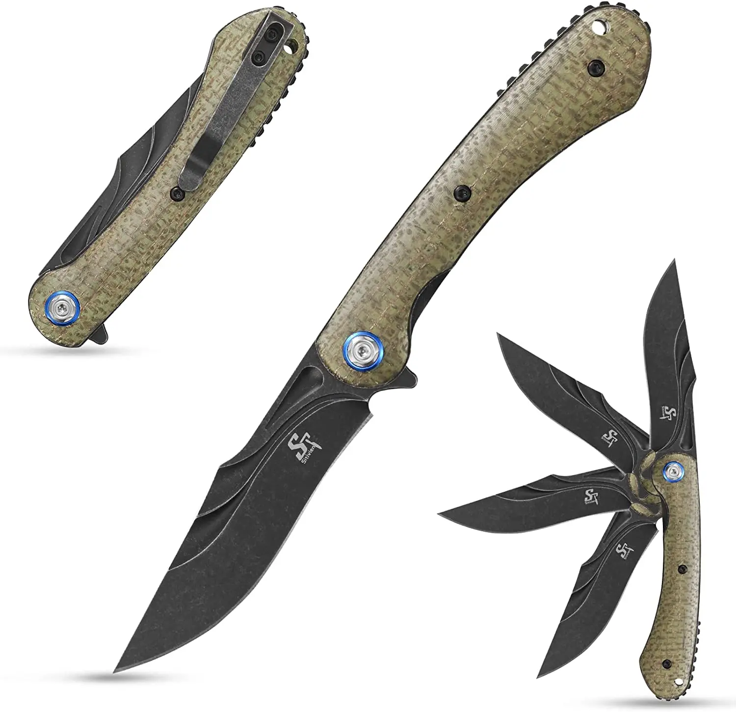 Sitivien ST146 Folding Knife 14C28N Steel Blade G10 Micarta Handle Pocket EDC Knife for Home Tool