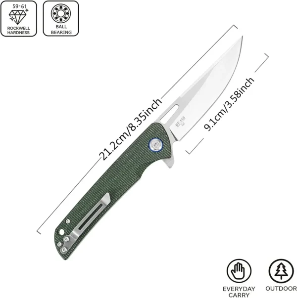 Sitivien ST148 Folding Knife D2 Blade Micarta Handle Pocket Knife EDC Tool Knife for Working Camping 2