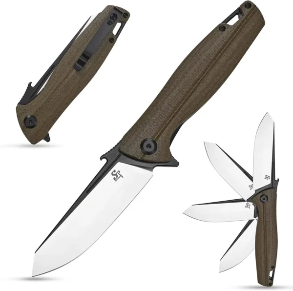 Sitivien ST151 Folding Pocket Knife D2 Steel Blade G10 Micarta Handle EDC Tool Knife for Outdoor