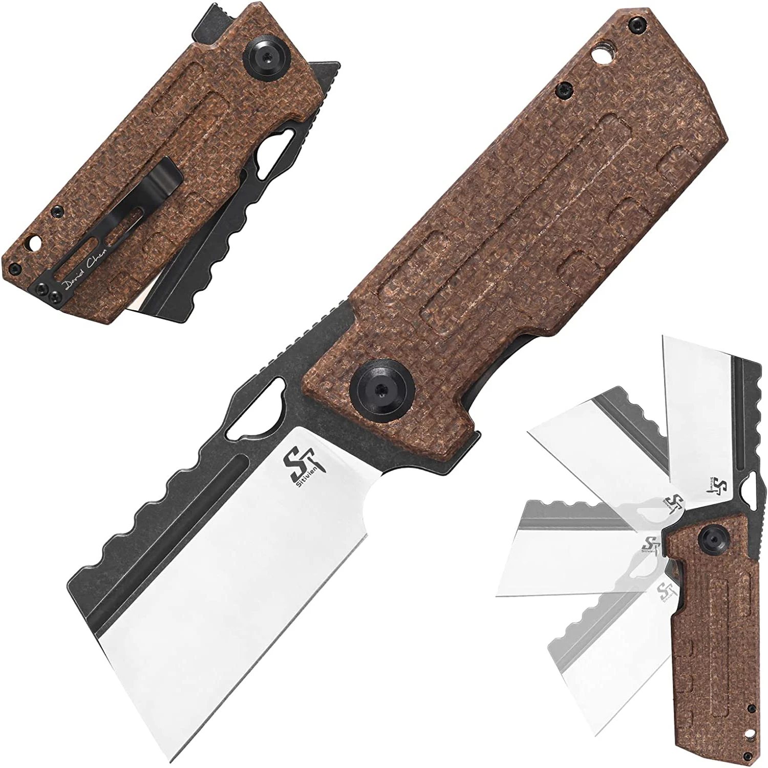 Sitivien ST155 Pocket Folding Knife Sandvik 14C28N Steel Blade G10 Micarta Handle EDC Tool Knifes for