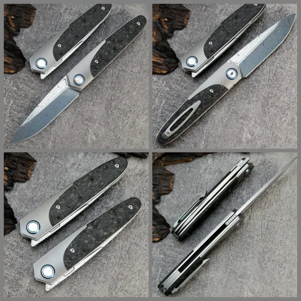 Sitivien ST245 Damascus Steel Folding Knives Ball Bearing Titanium Carbon Fiber Handle EDC Knife for Working 4