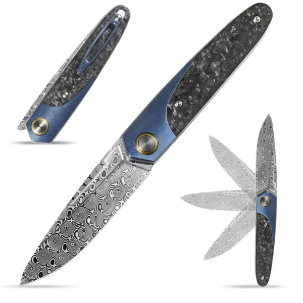 Sitivien ST245 Damascus Steel Folding Knives Ball Bearing Titanium Carbon Fiber Handle EDC Knife for Working