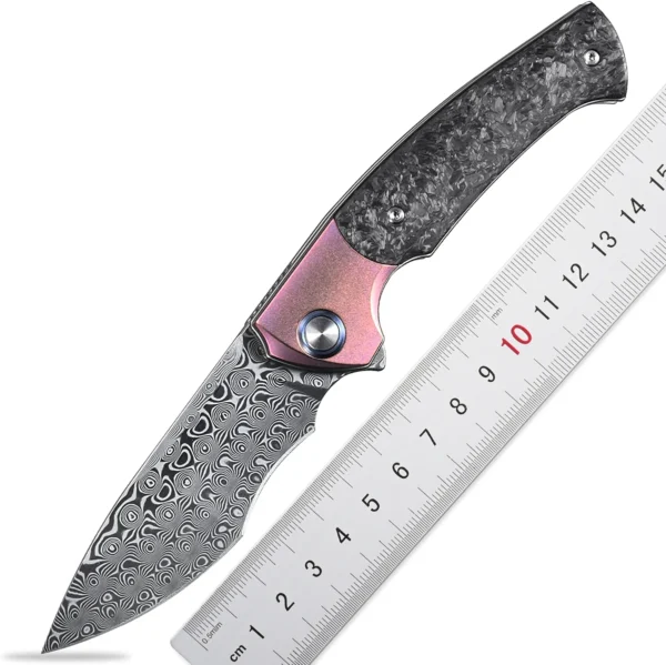 Sitivien ST255 Folding Knife Damascus Rose Print Pattern Blade Titanium Carbon Fiber Handle EDC Knife for 1