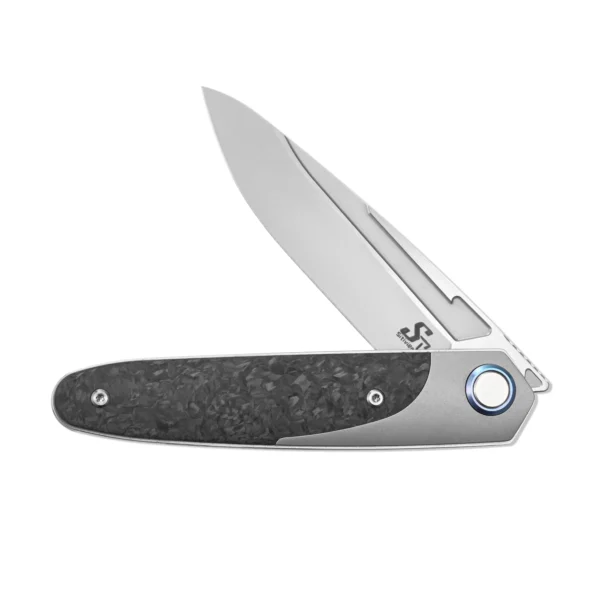 Sitivien ST992 Folding Pocket Knife Handmade M390 Pearlescent Brushed Steel Blade Titanium Carbon Fiber Handle EDC 3