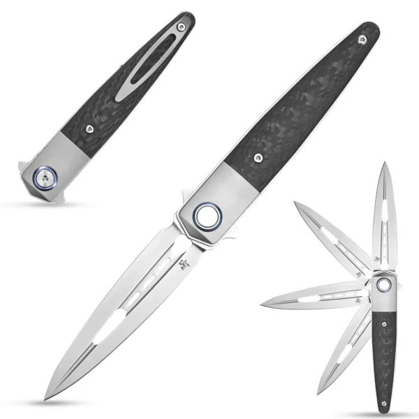 Sitivien ST993 Folding Knife Handmade M390 Pearlescent Polishing Blade Titanium Carbon Fiber Handle EDC Tool Knife