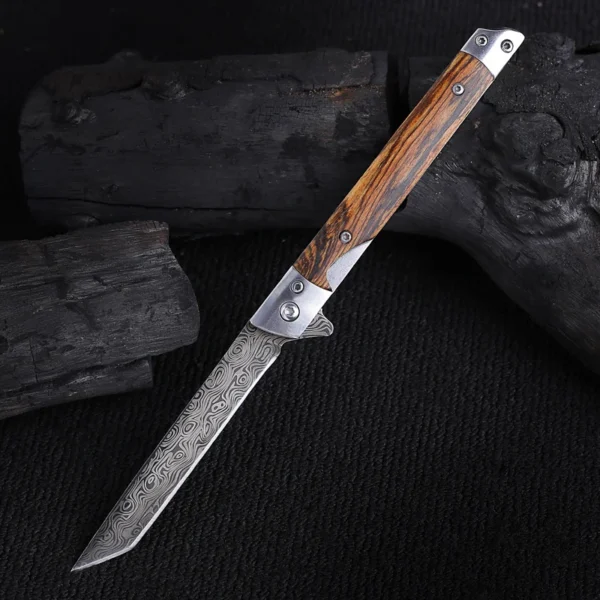 Folding Knife Damascus Survival Knife Tactical Camping Hunting Knife Self defense Pocket Knives Outdoor Tool With 2