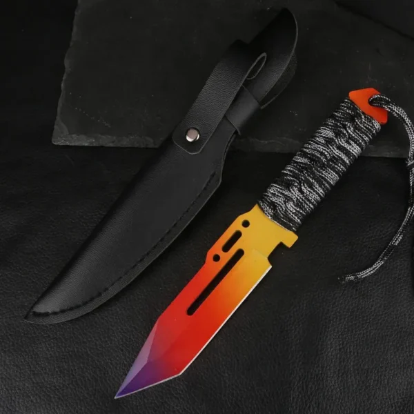 Mengoing CS GO Tactical Fixed Blade Knife Survival Self Defense Camping Knives with Leather Sheath 5