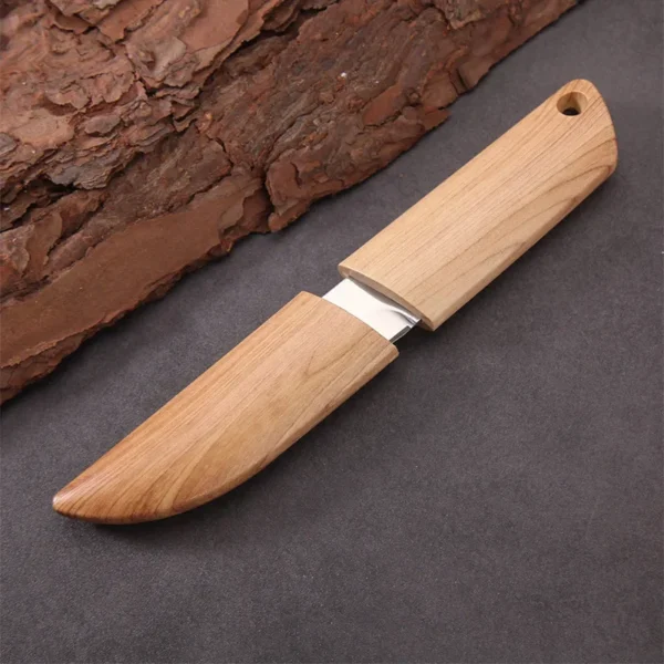 Blade EDC Kitchen Fruit Imitation Wood Handle Knife with Wooden Sheath Outdoor Camping Multifunctional Unpacking Knife 1