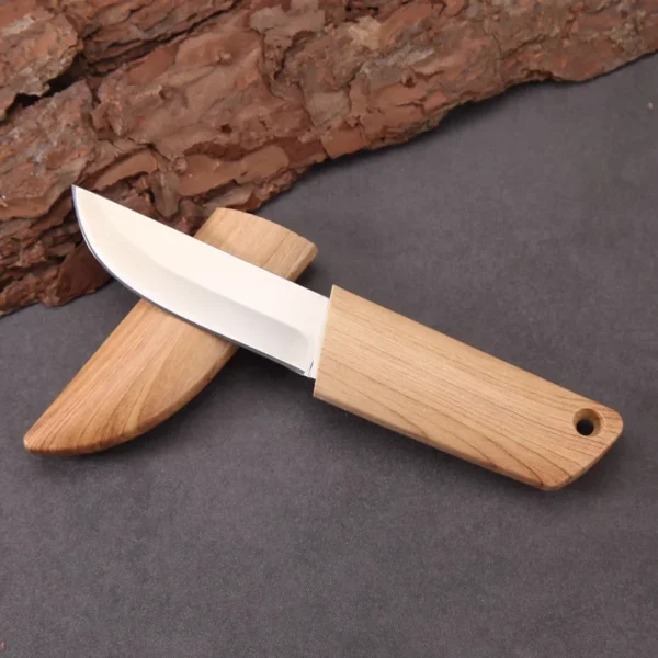 Blade EDC Kitchen Fruit Imitation Wood Handle Knife with Wooden Sheath Outdoor Camping Multifunctional Unpacking Knife 3