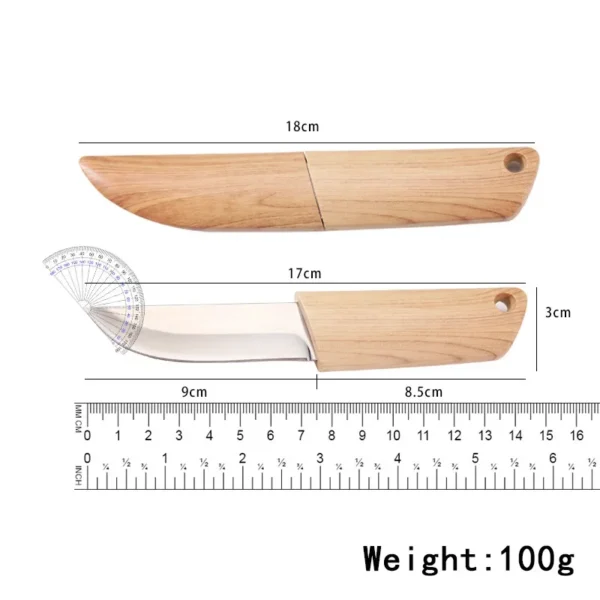 Blade EDC Kitchen Fruit Imitation Wood Handle Knife with Wooden Sheath Outdoor Camping Multifunctional Unpacking Knife 5