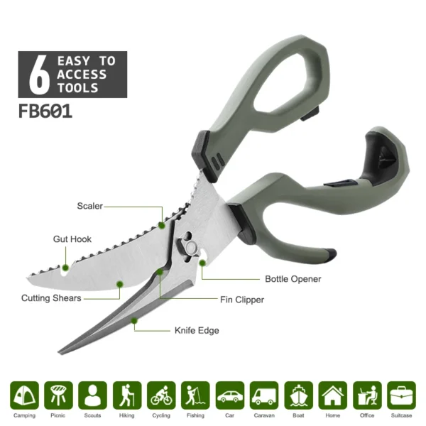 Premium Fishing Cutting Scissors Heavy Duty Kitchen with Detachable Blades Stainless Steel Multi function Poultry Shears 1