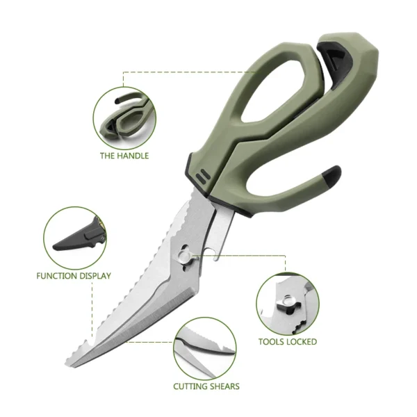 Premium Fishing Cutting Scissors Heavy Duty Kitchen with Detachable Blades Stainless Steel Multi function Poultry Shears 3