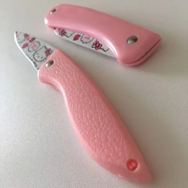 Super Cute Cartoon Printed Fold Paring Knife Princess Pink Keychain Self Defense for Girls Gift Dropshipping 2