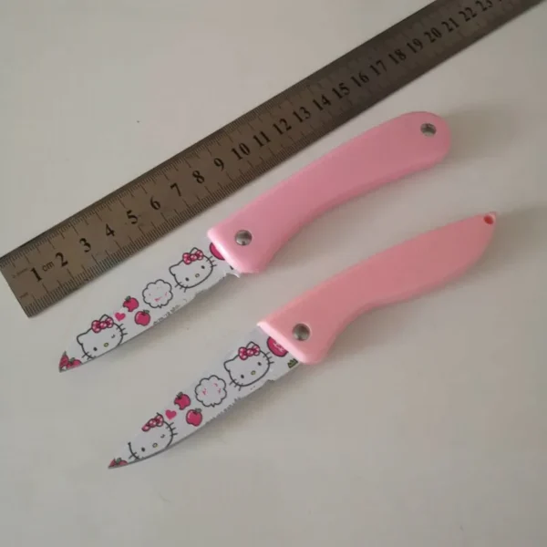 Super Cute Cartoon Printed Fold Paring Knife Princess Pink Keychain Self Defense for Girls Gift Dropshipping 3