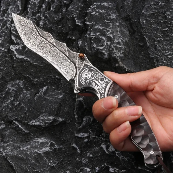 VG10 DamascusTitanium Folding Knife Combat Survival Pocket Knives Camping Outdoor Self Defense Survival Rescue Utility knife 1