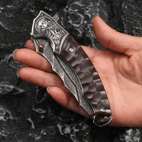 VG10 DamascusTitanium Folding Knife Combat Survival Pocket Knives Camping Outdoor Self Defense Survival Rescue Utility knife 4