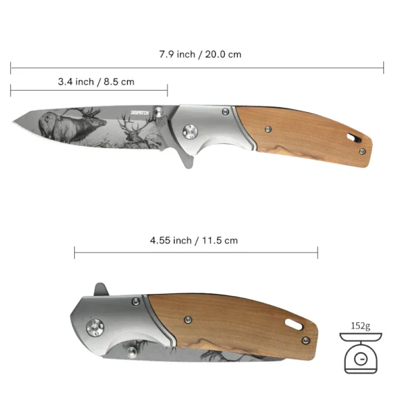 3D Printed Blade Folding Knife Olive Wood Handle Pocket Knife for Outdoor Camping Hunting Survival EDC 1