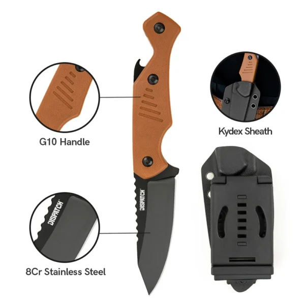 8Cr Stainless Steel Fixed Blade Knife with Non slip G10 Handle Survival Hunting Camping Tactical Outdoor 2