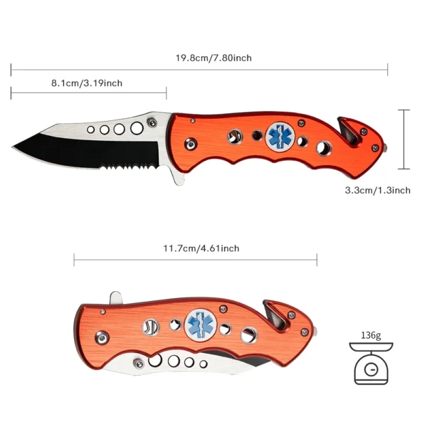 Folding Pocket Knife Aluminum Handle with Saw Rope Cutter Glass Breaker Multifunction for Outdoor Hunting Camping 1