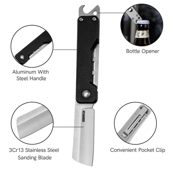 Folding Pocket Knife with Stainless Steel Sanding Blade and Aluminum Handle for Survival Hunting Outdoor Camping 2