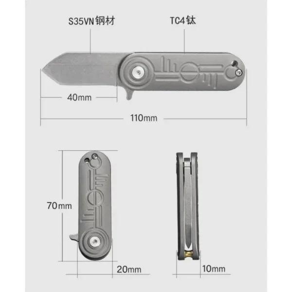 S35VN Steel Blade Titanium Alloy Folding Knife EDC Keychain Portable Utility Knife Outdoor Camping Self defense 3