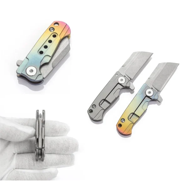 S35VN Steel Blade Titanium Alloy Folding Knife EDC Keychain Portable Utility Knife Outdoor Camping Self defense 5