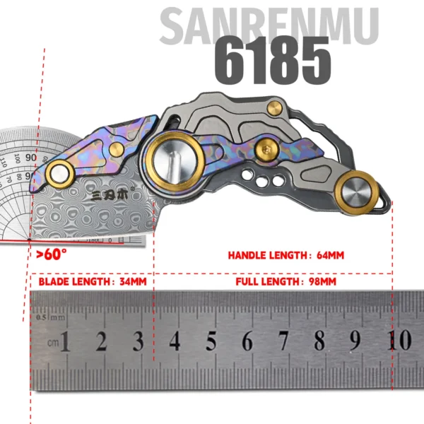 SANRENMU 6185 Damascus VG10 Steel Blade TC4 Titanium Pendant Necklace Knives EDC Camping Survival Outdoor Pocket 5
