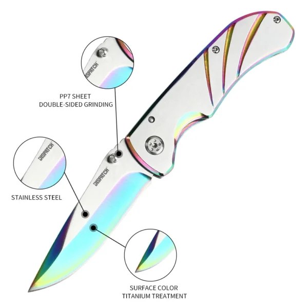 Stainless Steel Pocket Folding Knife With Steel Handle For Outdoor Camping Survival Hunting EDC Tool 2