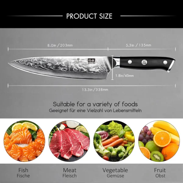 SHAN ZU 67 Layers 8 Damascus Steel Chef Knife AUS 10 Professional Japanese Kitchen Cooking Knife 2