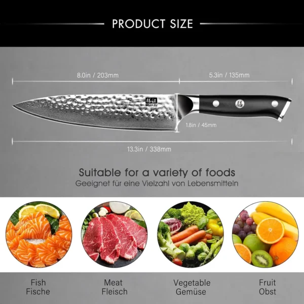 SHAN ZU Knife 8 Inch Chef Knife Japanese Steel Damascus Kitchen Knife Professional Kitchen Knives Sharp 5