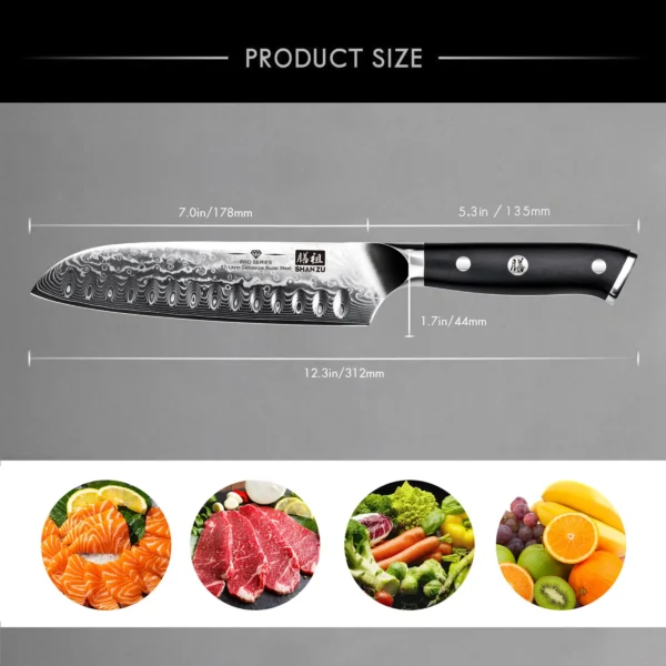 SHAN ZU Santoku Knife High Carbon Japanese VG10 67 Layer Damascus Kitchen Knife Stainless Steel Gyuto 2