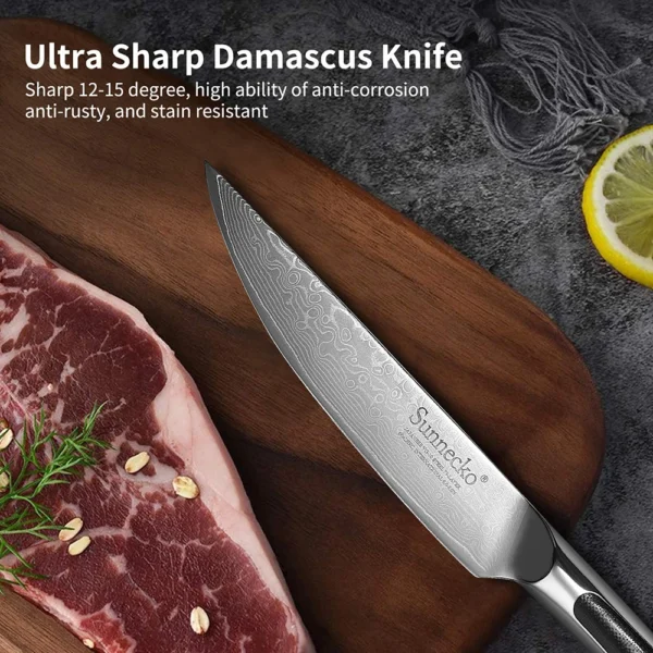 Sunnecko Utility Paring Knife Ultra Sharp Vegetable Fruit Slicer 5 127mm 73 Layers VG10 Damascus Steel 2