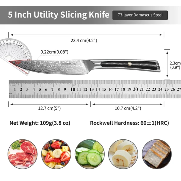 Sunnecko Utility Paring Knife Ultra Sharp Vegetable Fruit Slicer 5 127mm 73 Layers VG10 Damascus Steel 4