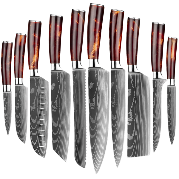 XITUO 1 10PCS kitchen knives Set Laser Damascus pattern chef knife Sharp Santoku Cleaver Slicing Uti