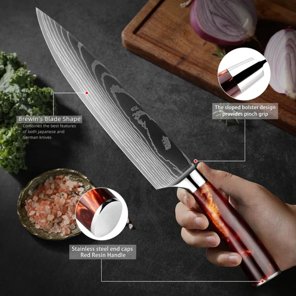 XITUO 1 10PCS kitchen knives Set Laser Damascus pattern chef knife Sharp Santoku Cleaver Slicing Utility 3