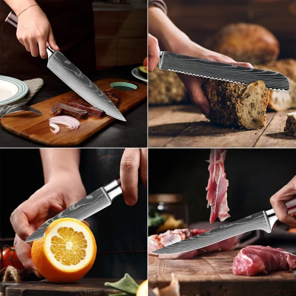 XITUO 1 10PCS kitchen knives Set Laser Damascus pattern chef knife Sharp Santoku Cleaver Slicing Utility 5