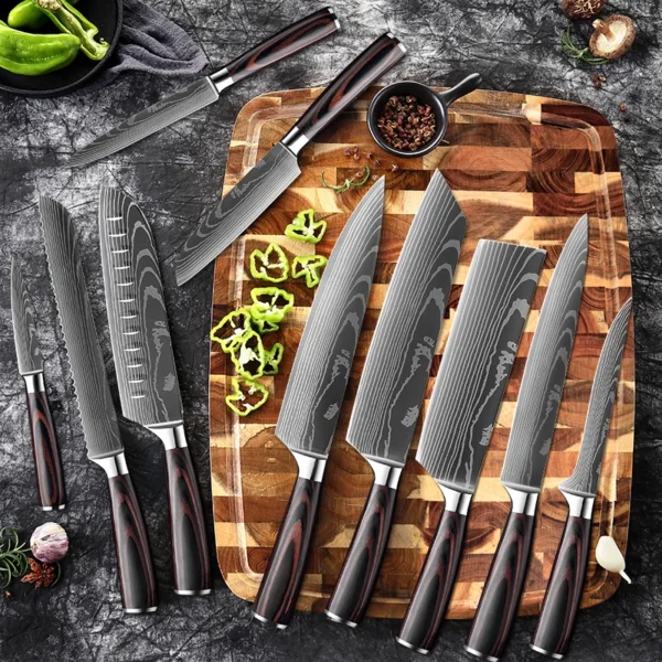 XITUO Chef knife 1 10Pcs Kitchen Knives Set Laser Damascus Pattern Ultra Sharp Santoku Knife Cleaver 3