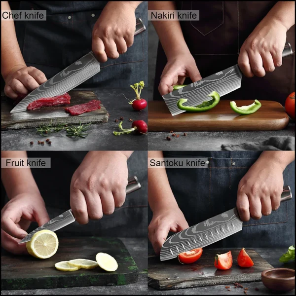 XITUO Chef knife 1 10Pcs Kitchen Knives Set Laser Damascus Pattern Ultra Sharp Santoku Knife Cleaver 5