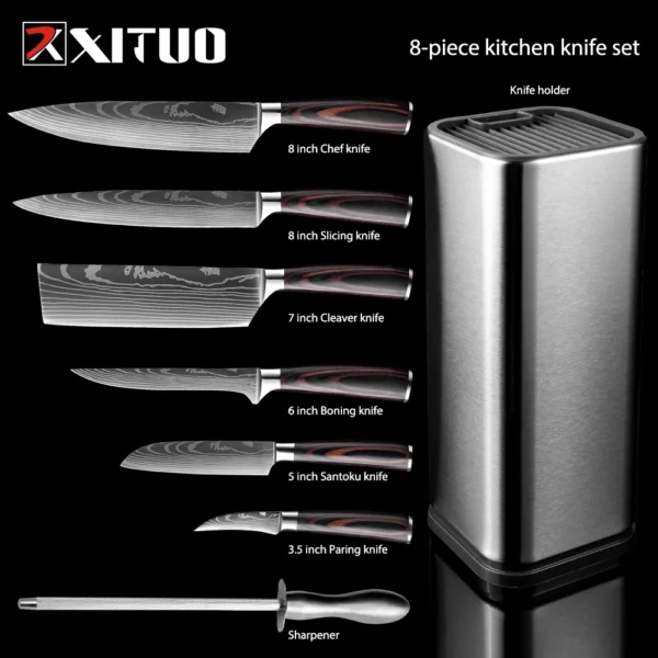 XITUO Kitchen Chef Set 4 8PCS set Knife Stainless Steel Knife Holder Santoku Utility Cut Cleaver 3