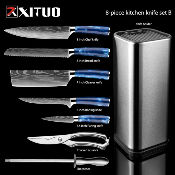 XITUO Kitchen Chef Set 4 8PCS set Knife Stainless Steel Knife Holder Santoku Utility Cut Cleaver 4