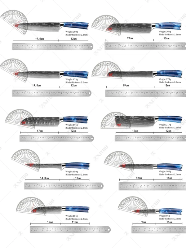 XITUO kitchen knives Set Exquisite blue resin handle Laser Damascus pattern Chef knife Santoku Cleaver Slicing 1