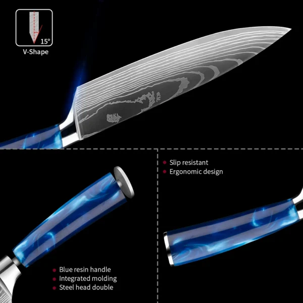 XITUO kitchen knives Set Exquisite blue resin handle Laser Damascus pattern Chef knife Santoku Cleaver Slicing 2